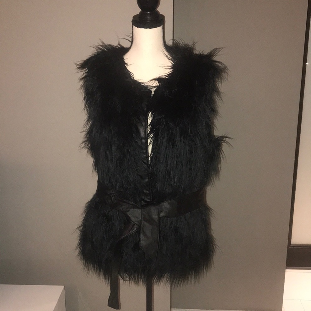 INC International Concepts Black Fur Vest size XL